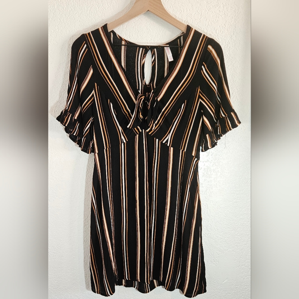Xhilaration Black and Tan Striped Midi Dress Gently Used Size Large